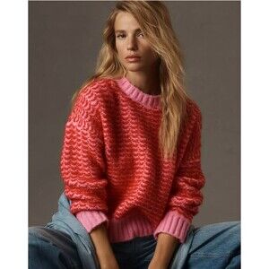 Lili Sidonio Anthropologie Two-Tone Pullover Sweater Pink and Red Size XL
